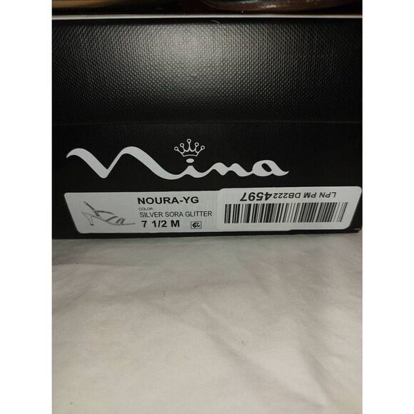 Nina Noura Women's Size 7.5 M Silver Sora Glitter Rhinestone Sandal Heel - Picture 6 of 7